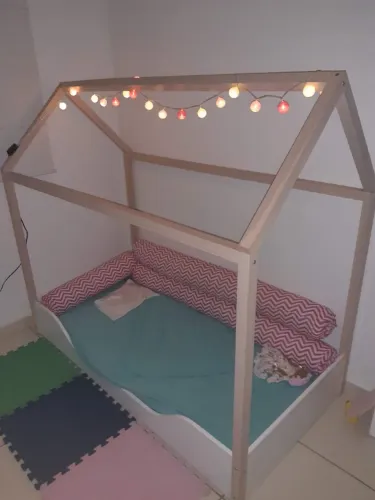 [PRA SAIR HOJE] Cama Montessori Infantil Marrom e Branca Com Colchão 