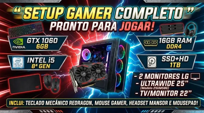 PC GAMER INTEL i5 8°Gen + GTX 1060 6Gb + 16Gb de RAM