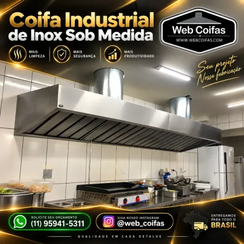 Coifa industrial em aço inox e acessórios , sob-medida, direto da fábrica.