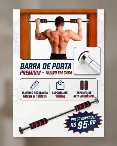 Barra Porta Ajustável 60cm a 100cm Suporta 100kg