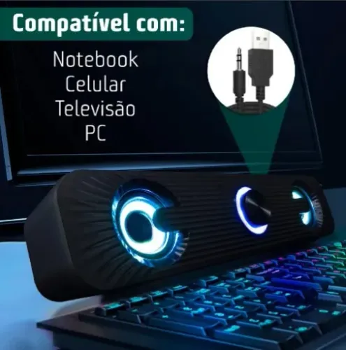Caixa de Som Horus Knup - Grave Forte + LED RGB - Ideal Para PC/Notebook/TV