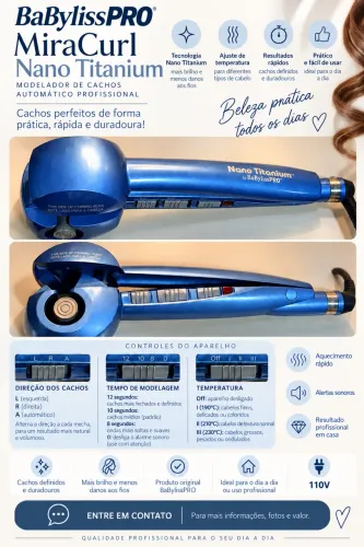 MiraCurl BaBylissPRO Nano Titanium Original 110V - Modelador Automático
