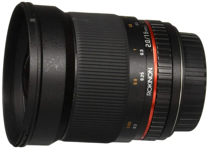 Lente grande Angular 16mm Rokinon F2/0 Canon APS-C e Fullframe