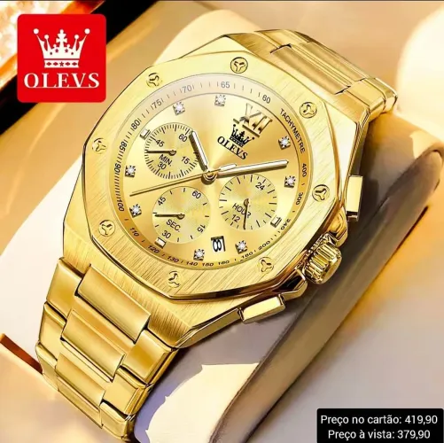 Relógio Masculino Dourado Original Premium