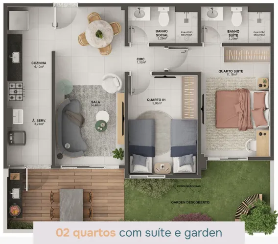 Garden 2 quartos 2029