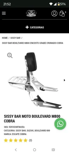 Encosto traseiro para Suzuki Boulevard m800 sissybar