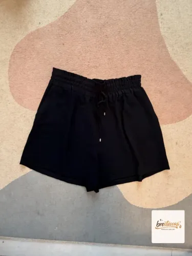 Shorts Preto Fluido Plus Size Ashua - Tamanho GG