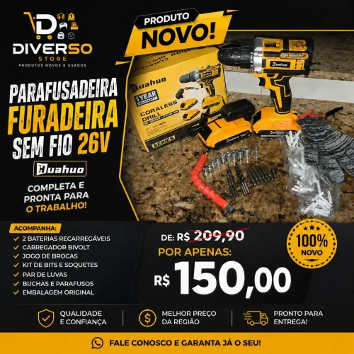 ? Parafusadeira/Furadeira Sem Fio 26V Huahuo - Completa e pronta para o trabalho!