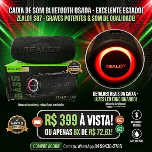 ? Caixa de Som Bluetooth Zealot S-87 (SÓ 6 MESES DE USO + NA GARANTIA DE FÁBRICA!)