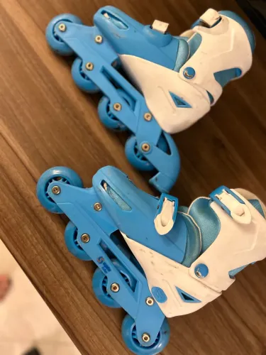 Patins Infantil Inline Spin Roller Azul Ajustável Tam 33 ao 36 100% funcional