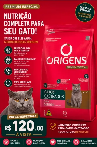Adimax Ração Origens Para Gatos Castrados Sabor Salmão - 10 1Kg