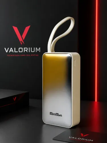 Power Bank Turbo 10000mAh Branco | Cabo USB-C e Lightning Integrado | Carregamento Rápido