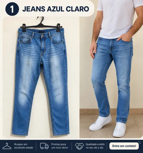 Calça Jeans Masculina Azul Claro - Excelente Estado