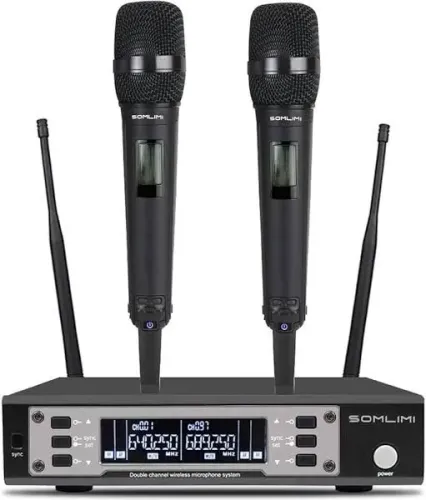 Microfone Sem Fio Duplo UHF Profissional SOMLIMI EW135G4 Kit Completo