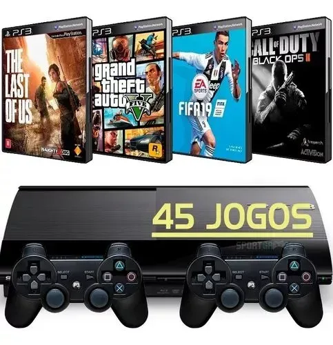 PLAYSTATION 3 SUPER SLIM DESBLOQUEADO+2 CONTROLES+45 JOGOS 