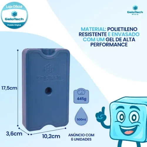 KIT 6 Gelo Gel Artificial Reutilizável Rígido 500ml Gelotech Cooler Caixa Térmica Isopor T