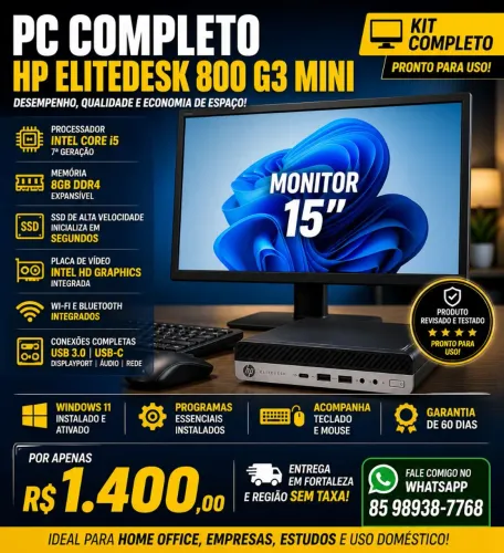 PC COMPLETO HP ELITEDESK CORE I5 7ª + 8GB + 256GB SSD + MONITOR ULTRACOMPACTO!