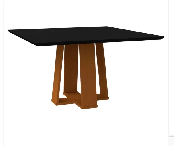 Mesa de vidro preto com pé de madeira