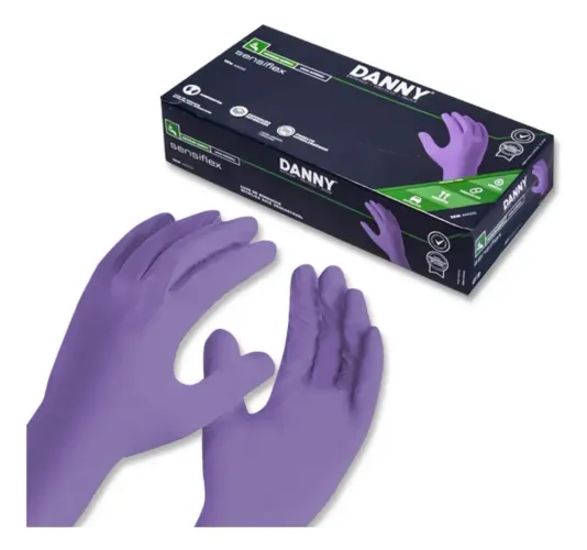 Luvas Nitrílicas Roxas Danny Sensiflex Hipoalergênicas Tamanhos G e XG Caixa 100 Un