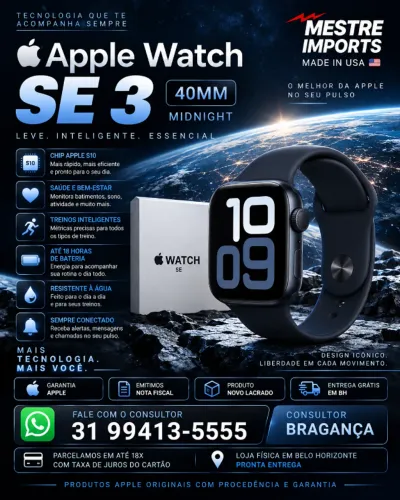 Apple Watch SE 3 GPS 40mm Midnight Novo Lacrado Garantia Apple