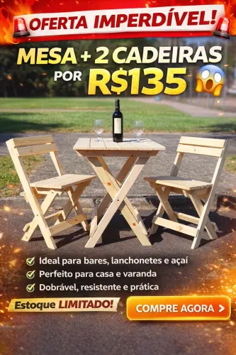 Conjunto Mesa e cadeiras dobráveis bar madeira