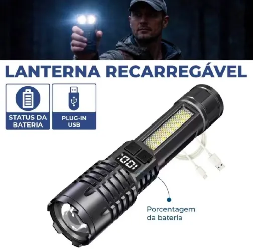 Lanterna Recarregável, Led da porcentagem da bateria (Novo)
