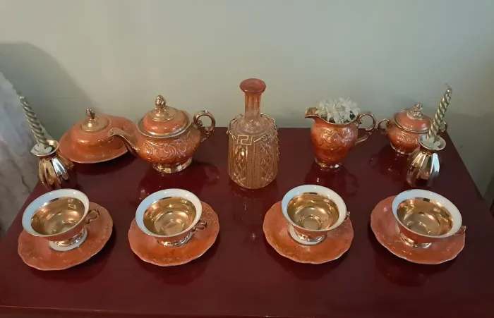Jogo de chá laranja porcelana MAUÁ