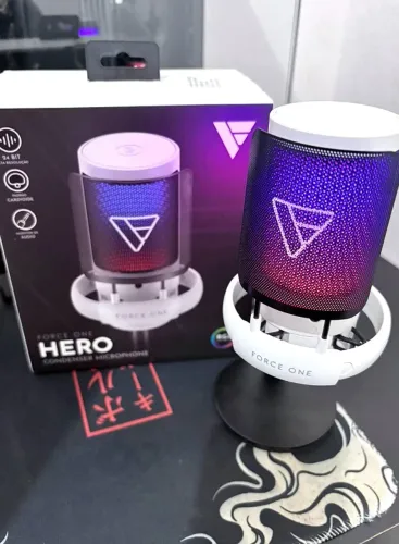 Microfone Force One Hero RGB USB Branco - Na Caixa