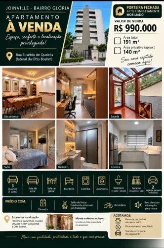 APARTAMENTO À VENDA | JOINVILLE - BAIRRO GLÓRIA Porteira fechada