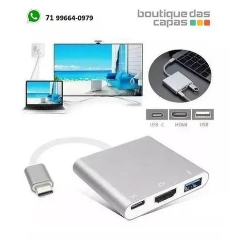 Adaptador conversor tipo c x hdmi 4k x usb 3.0 notebook Macbook Celular s8 s10 s9 note 9