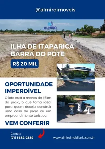 Lotes na ilha de Itaparica em Barra do Pote a menos de 1,5m km da praia