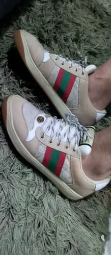 Tênis Gucci Screener Couro Bege Número de série 41