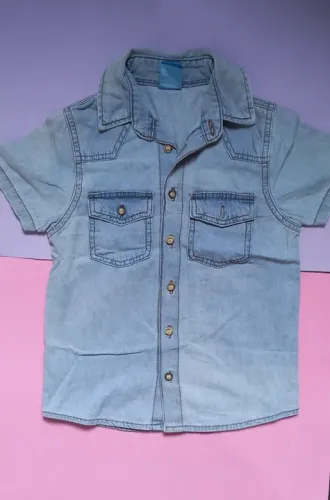 Camisa Jeans Infantil Manga Curta