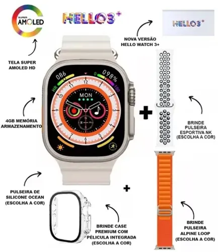 Smartwatch Hello Watch 3 Plus Amoled 4gb armazenamento + 3 Brindes o Melhor do Momento.