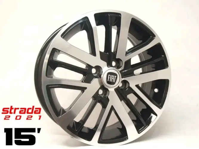 Roda aro 15 Fiat strada 2021 preta com diamantado 4x98 jogo