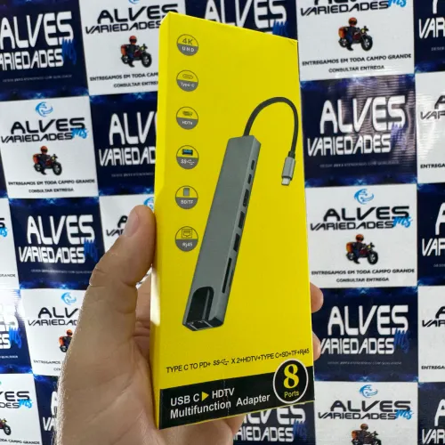 Hub USB-C 8 em 1 Ultra Rápido com 4K HDMI, RJ45, Leitor de Cartões e Power Delivery