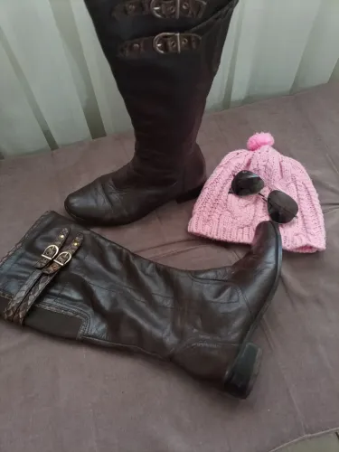 Botas de couro legítimo e genuíno marrom café número 36