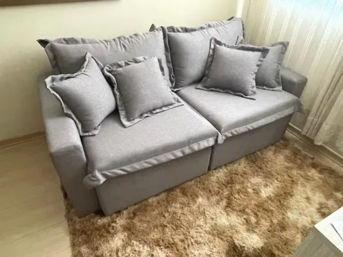 Sofá Cama Premium 1,90 Linho Cinza Novo Mostruário 