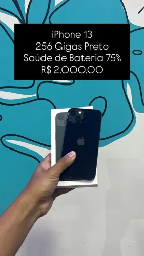iPhone 13 / 256GB / Preto / Saúde de bateria 75% / R$2.000,00