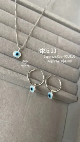 Conjunto Olho Grego Prata 925: Colar e Argolinhas Charmosas 