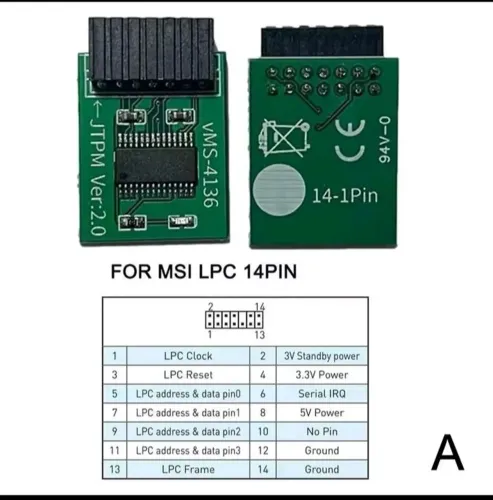 Placa de módulo TPM 2.0 MSI LPC 14-Pinos