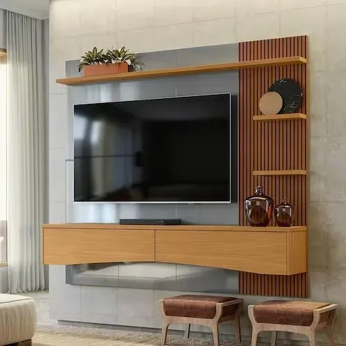 "Painel Europa 1.8: Sofisticação com Prateleira Superior, Lateral e 2 Gavetas para TV até