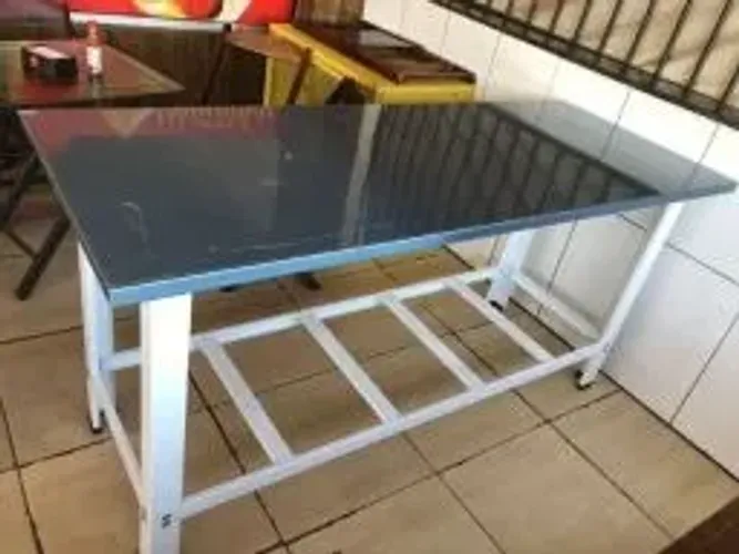 mesa inox 1.50x70 cristal aço 