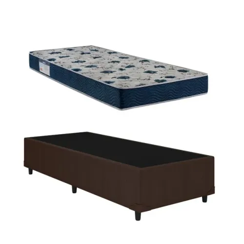Base Box Solteiro Marrom com Colchão Solteiro D28 Ortobom - Entrega Rápida! 
