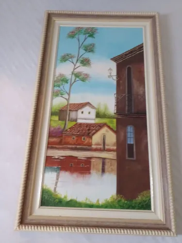 Pintura com moldura pintado com tinta a óleo