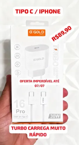Carregador turbo Iphone Tipo C 16 Pro 30W Premium.
