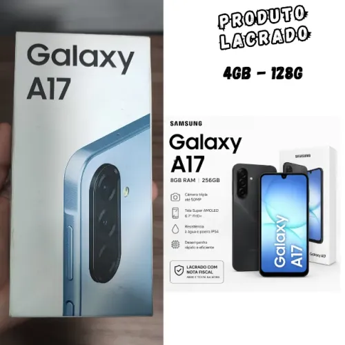 Celular Samsung Galaxy A17 Lacrado, 128GB, 4GB, 50MP Tela 6.7", IP54 Azul