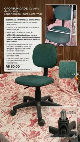 Oportunidade: Cadeira Giratória Verde p/ Consertar