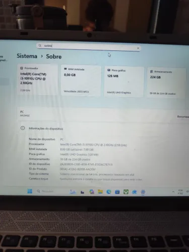 ? Notebook ULTRA Silver Slim | Intel Core i3 (10ª Gen) | 8GB RAM | SSD 240GB | Novíssimo!