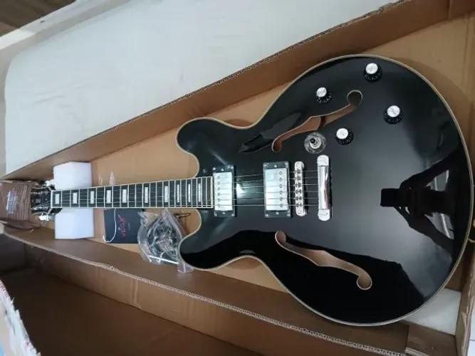 Guitarra elétrica PHX Eclipse AC-1 semiacústica de tília 2017 preta verniz